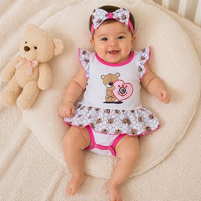 Body Vestido Corinthians Ursinho Com Laço Oficial