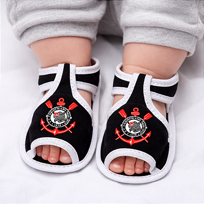 Sandália Bebê Corinthians Preta e Branca Oficial