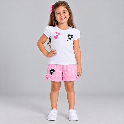 Conjunto Infantil Botafogo Feminino Branco e Rosa Oficial