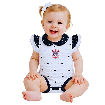 Body Corinthians Feminino Estampa de Corações Ofical