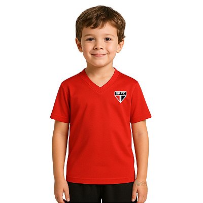 Camiseta Infantil São Paulo Vermelha Gola V Oficial