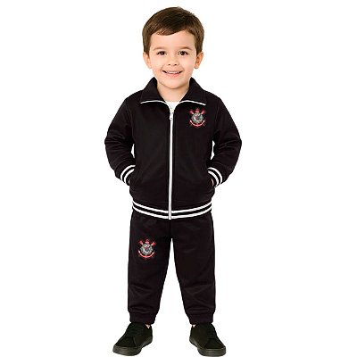 Conjunto Infantil Corinthians Agasalho Jaqueta e Calça Preto