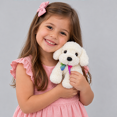 Cachorro Pelúcia Branco Sentado Com Laço 20cm