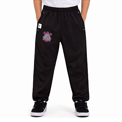 Calça Infantil Juvenil Corinthians Preta Flanelada Oficial
