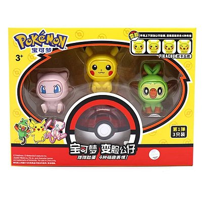 Box Com 3 Bonecos Pokémon Face + Pokébola Muda Rosto