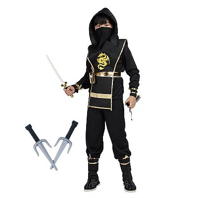 Fantasia Infantil Ninja Preta/Amarela Cosplay Com Adagas