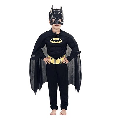 Fantasia Infantil  Batman Com Máscara Capa e Músculos