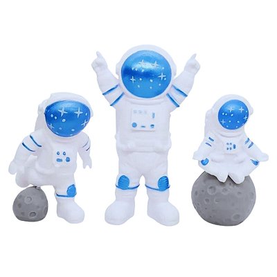 Enfeite Para Topo de Bolo Infantil Com 3 Astronautas Azul