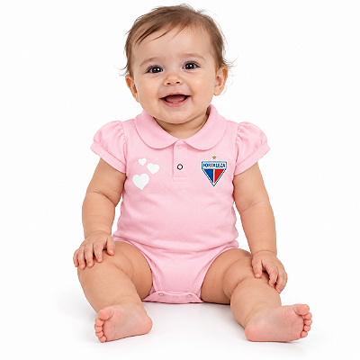 Body Bebê Fortaleza Rosa Gola Polo Torcida Baby Oficial