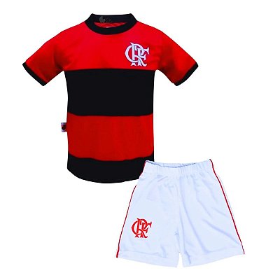 Uniforme Infantil Flamengo Listrado Shorts Branco Oficial