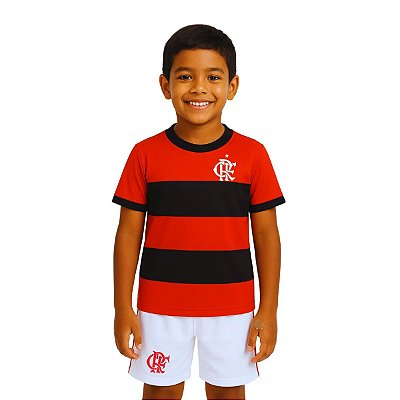 Uniforme Infantil Flamengo Listrado Shorts Branco Oficial