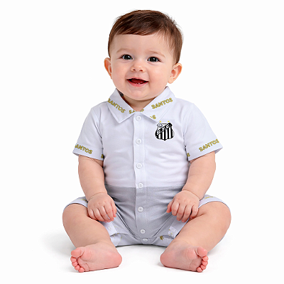 Macacão Bebê Santos Oxford Manga Curta Oficial