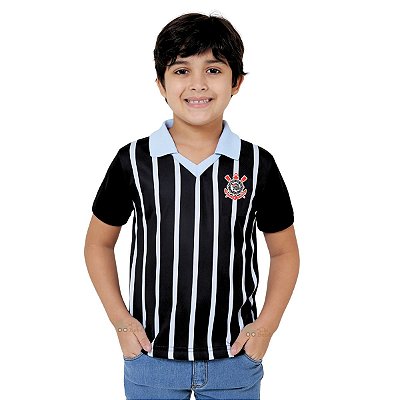 Camisa Infantil Corinthians Polo Listrada Retrô Oficial