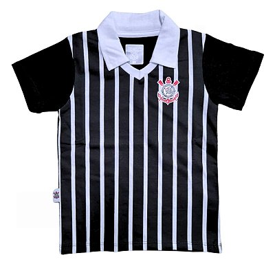 Camisa Infantil Corinthians Polo Listrada Retrô Oficial