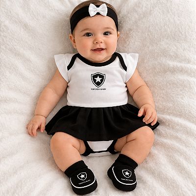 Kit Bebê Botafogo 3 Pçs Menina Body Pantufa e Tiara Oficial