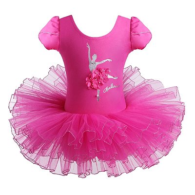 Vestido Infantil Ballet Bailarina Tutu Flores Pink