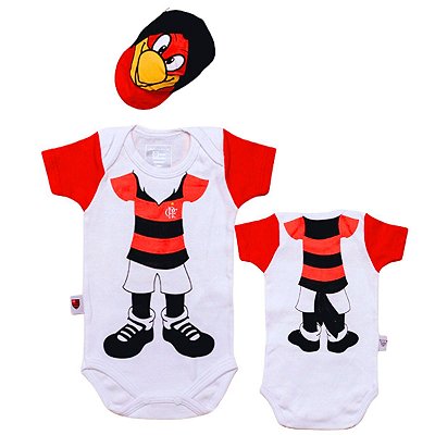 Body Bebê Flamengo Mascote Com Boné Oficial
