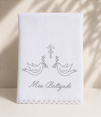 Toalhinha De Batismo Bebê Bordada Branca Papi 60cm X 40cm