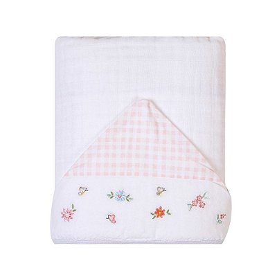 Toalha De Banho Infantil Com Capuz Floral Rosa 90x75Cm