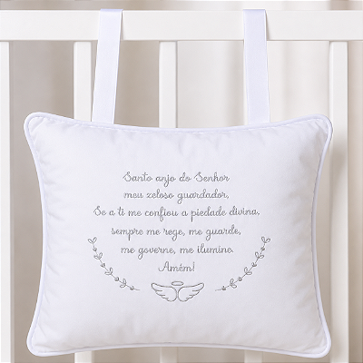 Almofada De Oração Santo Anjo Bordada Cinza Papi 22X 26Cm