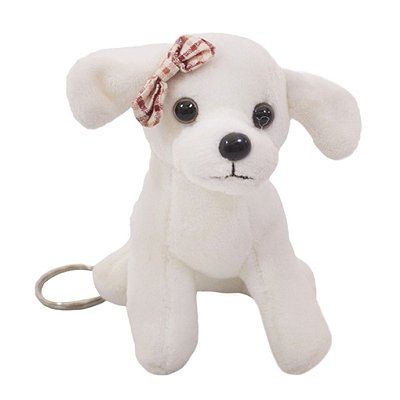 Chaveiro Cachorro Pelúcia Branco Com Laço 11cm