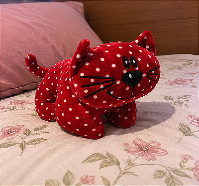 Pelúcia Gato Vermelha Pintas Brancas 30cm
