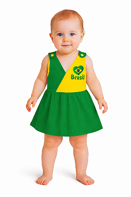 Vestido Bebê Brasil Decote V - Torcida Baby