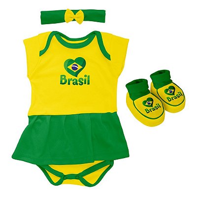 Kit Bebê Brasil 3 Peças Menina - Torcida Baby