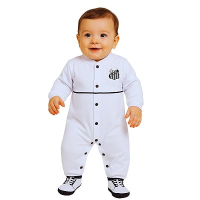 Macacão Bebê Santos Branco Longo Chuteira Oficial