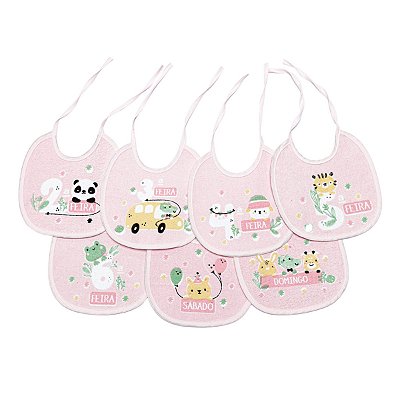 Kit Babador Semaninha Felpudo Plastificado Rosa 7 Pçs Papi