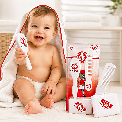 Kit Banho Bebê Internacional 3 Pçs Pente Escova Saboneteira