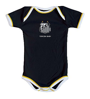 Body Bebê Santos Oficial Manga Curta Preto Torcida Baby