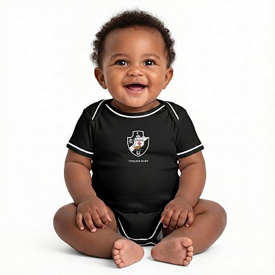 Body Vasco Oficial Preto Manga Curta Torcida Baby Oficial