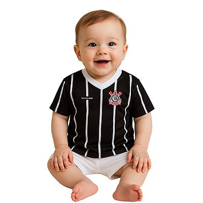 Camiseta Bebê Corinthians Listras Preta - Torcida Baby