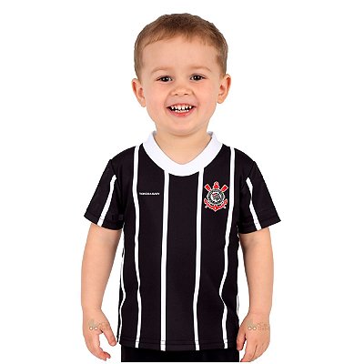 Camiseta Infantil Corinthians Listrada Preta Oficial