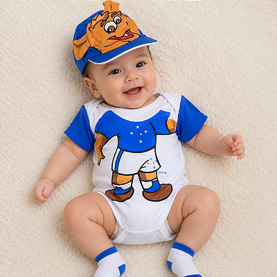 Body Bebê Cruzeiro Mascote Com Boné Oficial
