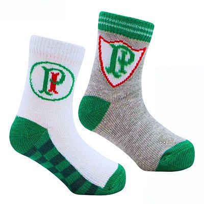 Kit 2 Pares de Meia Palmeiras Bebê Cinza e Branco Oficial