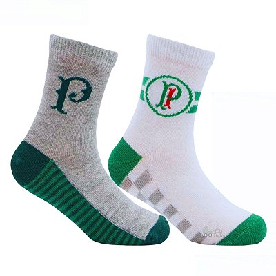 Kit 2 Pares de Meia Palmeiras Infantil Cinza e Branco