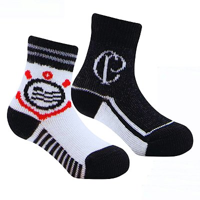Kit 2 Pares de Meia Corinthians Bebê Branca e Preta