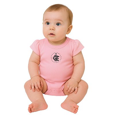 Body Bebê Flamengo Rosa Manga Curta Oficial