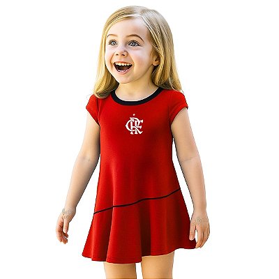 Vestido Bebê ao Infantil Flamengo Vermelho Onda Oficial