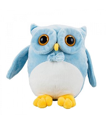 Coruja de Pelúcia Azul Patas Amarelas 18cm