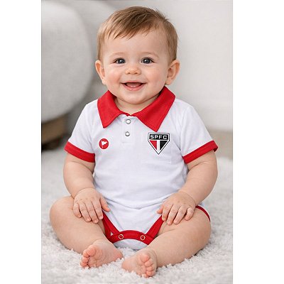 Body São Paulo Polo Branco e Vermelho SPFC Torcida Baby