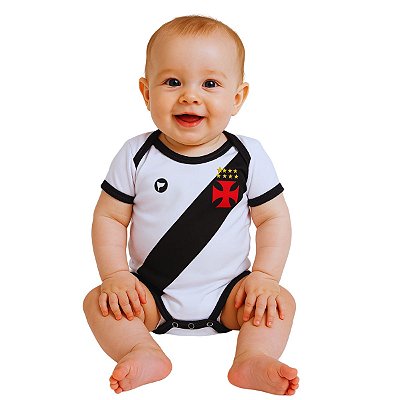 Body Bebê Vasco Com Proteção UV Branco Faixa Preta Oficial