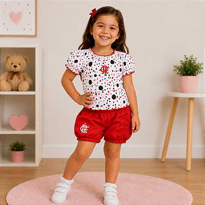 Conjunto Flamengo Infantil Com Bata e Shorts Oficial