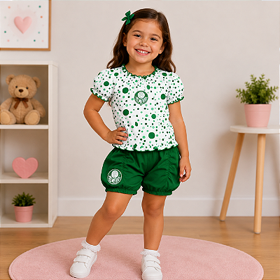 Conjunto Palmeiras Infantil Com Bata e Shorts Oficial