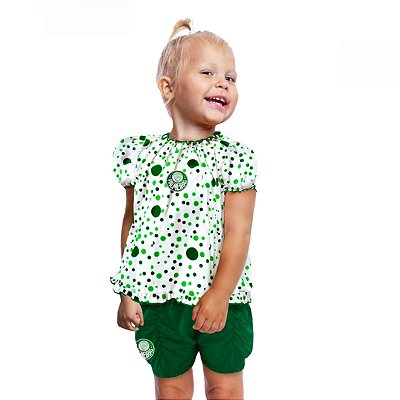 Conjunto Palmeiras Infantil Com Bata e Shorts Oficial