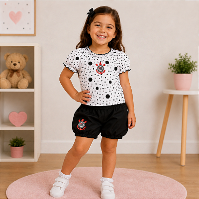 Conjunto Corinthians Infantil Com Bata e Shorts Oficial
