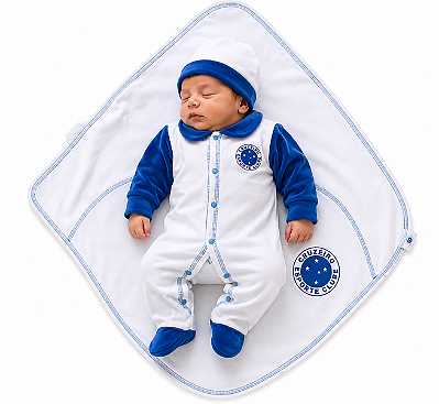 Kit Bebê Cruzeiro Macacão Manta e Gorro Plush Oficial