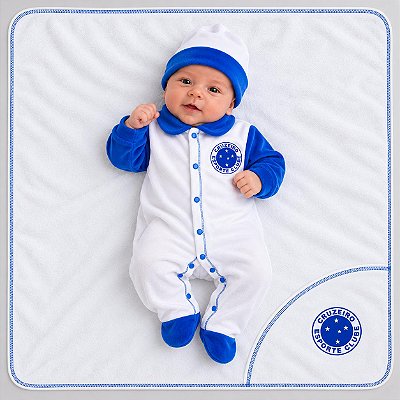 Kit Bebê Cruzeiro Macacão Manta e Gorro Plush Oficial